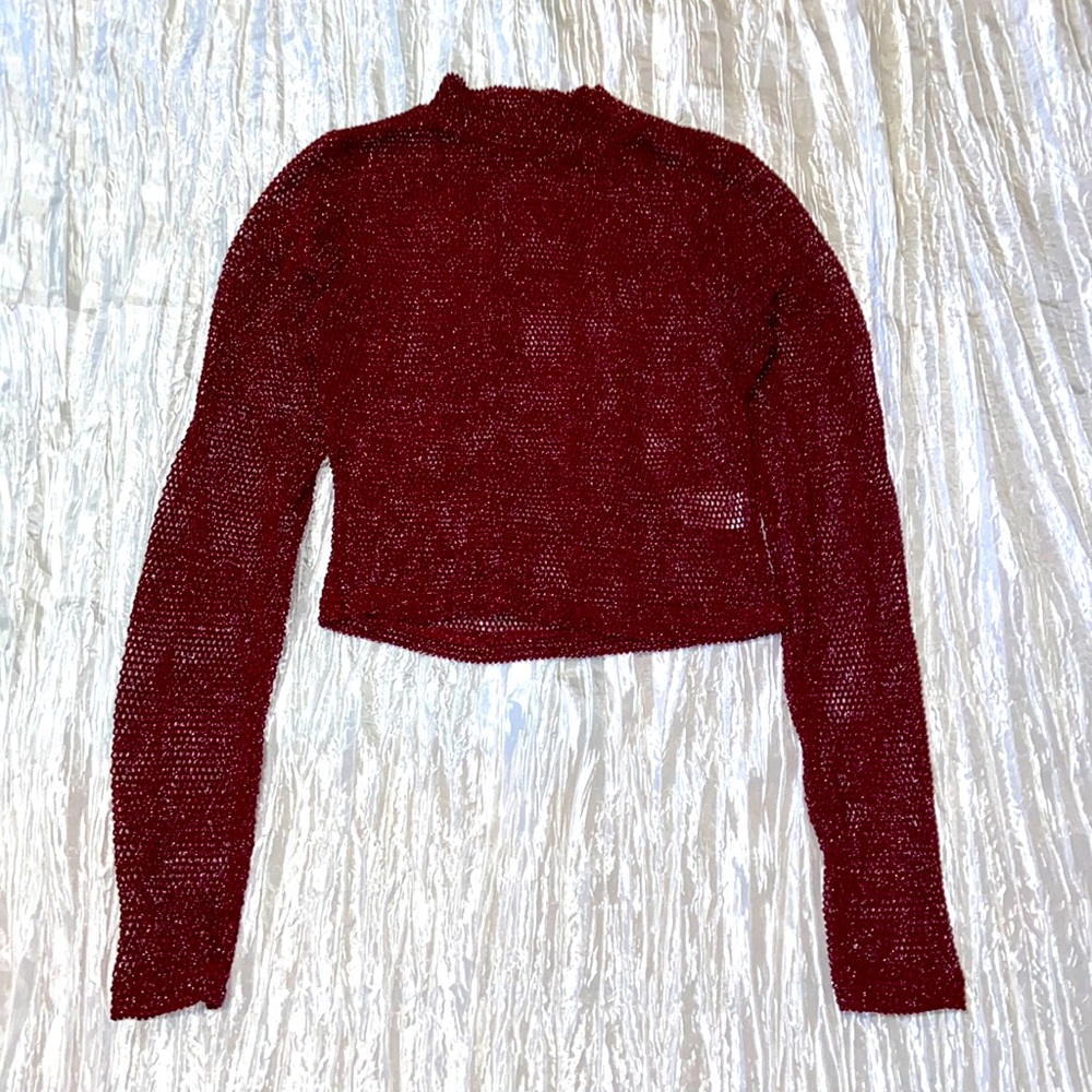 Long sleeve net mock neck crop top